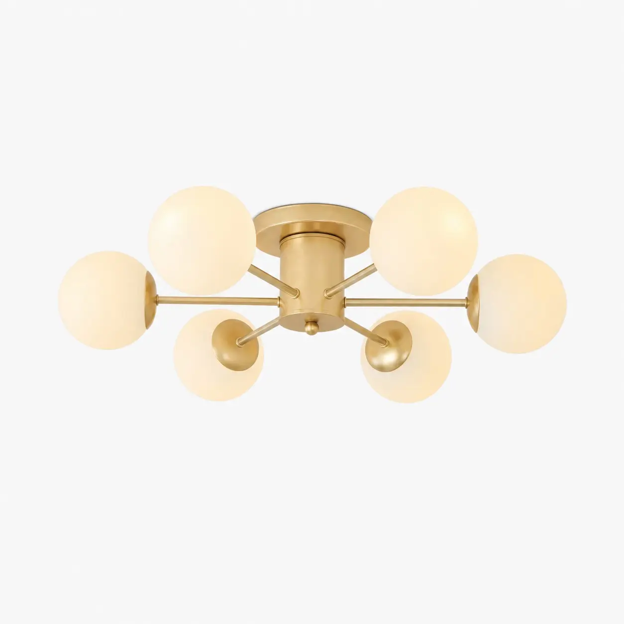 Gold brass and glass ceiling light with 6 heads